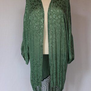 Sea Green TOPSHOP Fringed Jacquard Duster Jacket